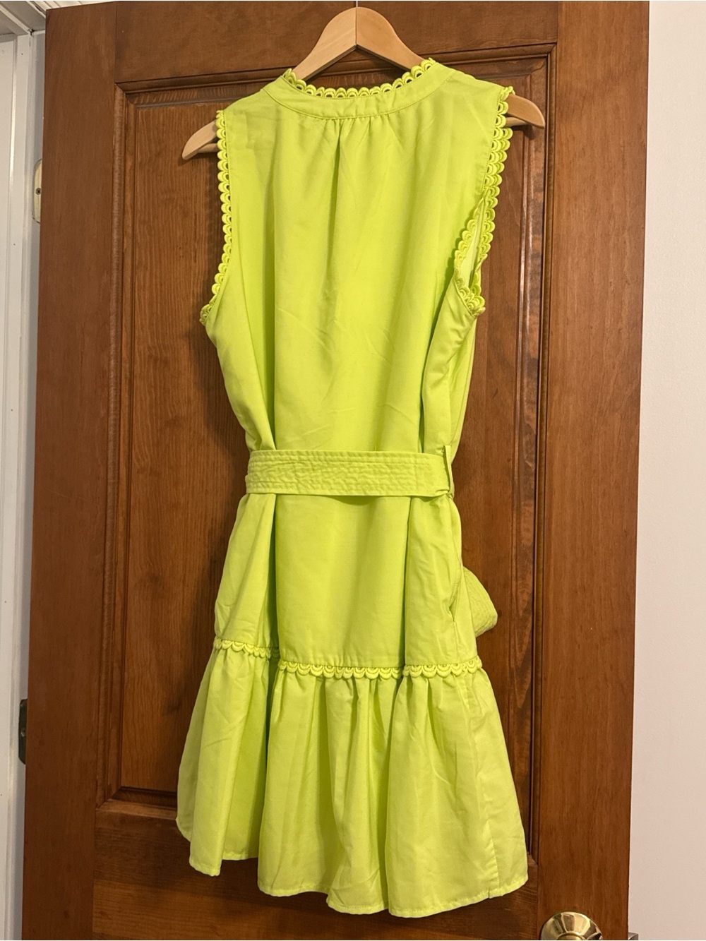 entro Neon Lime Tie-Waist Dress with Scalloped Trim - Picture 2 of 5